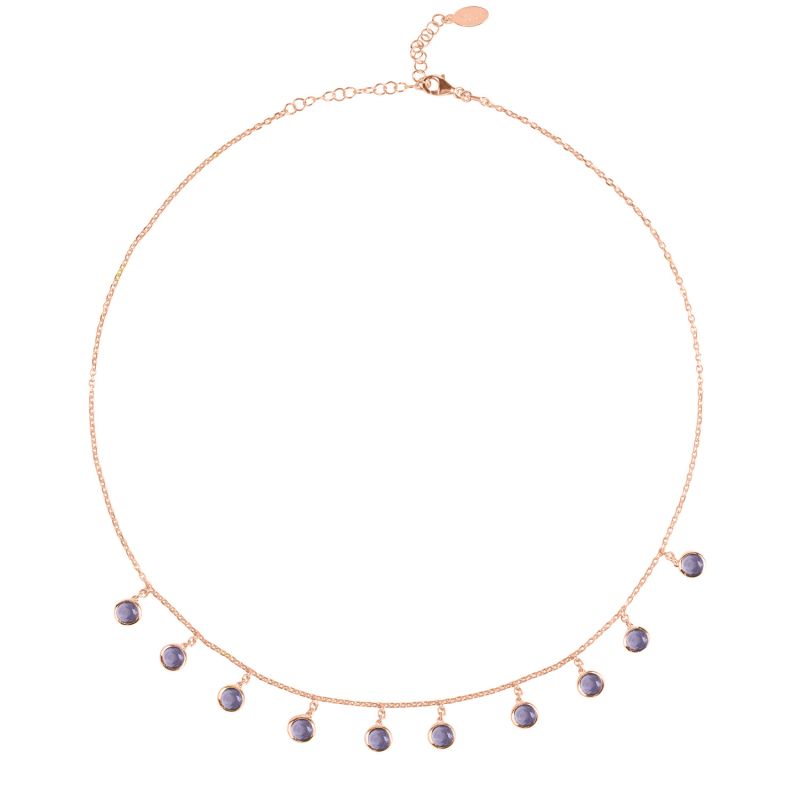 Florence Round Gemstone Necklace Rosegold Amethyst image