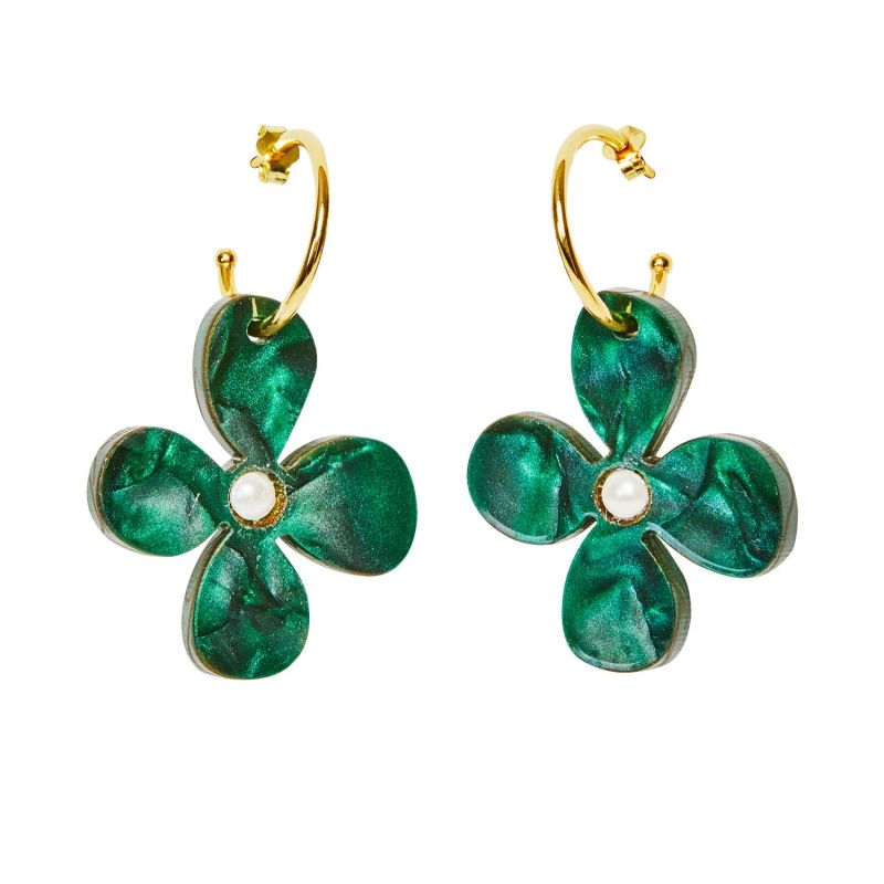 Daisy Hoop Earrings - Emerald image