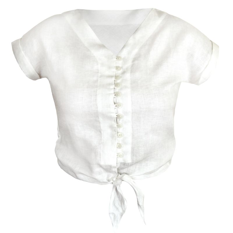 Lana Handwoven Linen Knot Shirt In Off-White image