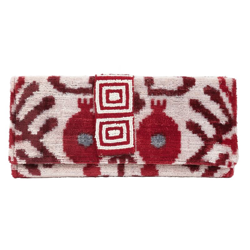 Du Monde Collection- Luberon Velvet Ikat Clutch - Red, White image