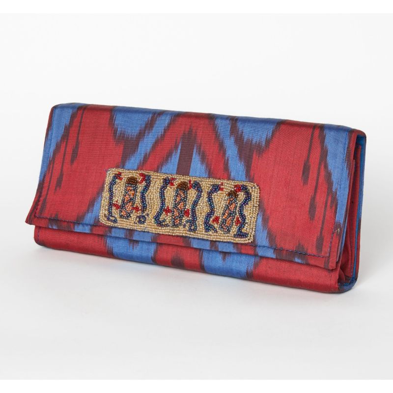 Du Monde Collection - Rowan Silk Ikat Clutch - Red, Blue image