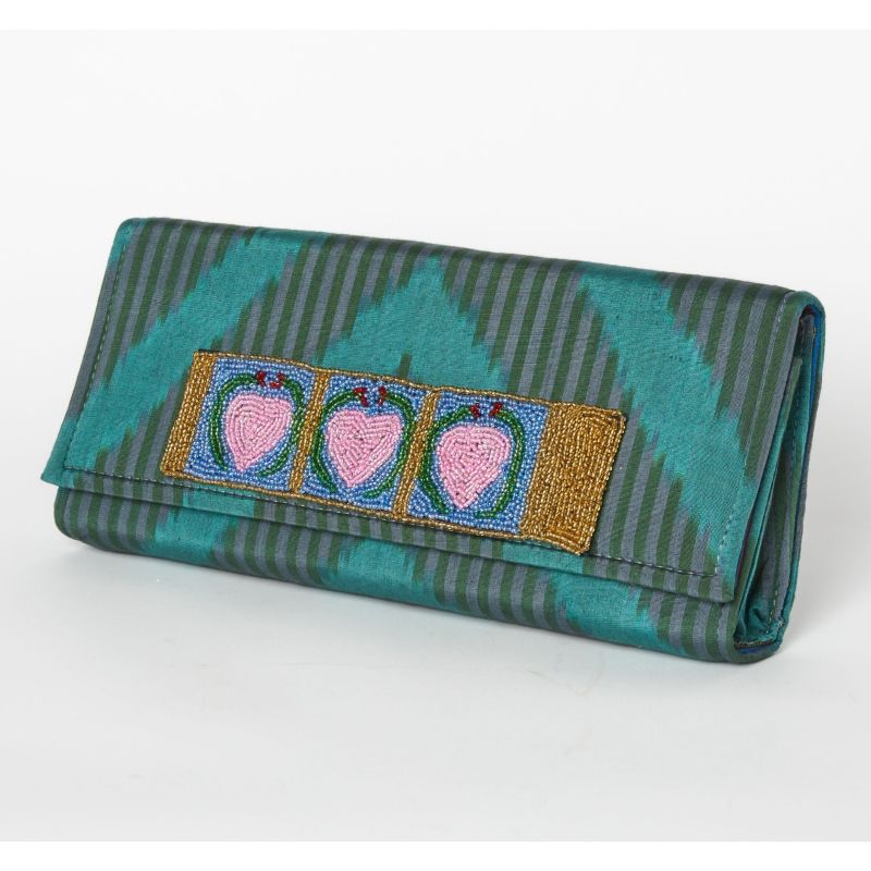 Du Monde Collection- Sussex Silk Ikat Clutch - Green image