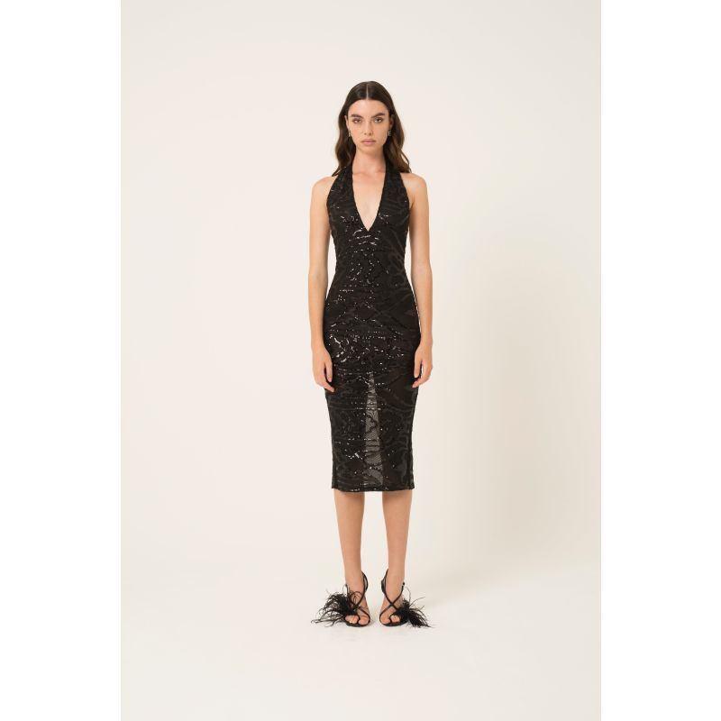 Dua Black Sequin Midi Dress image