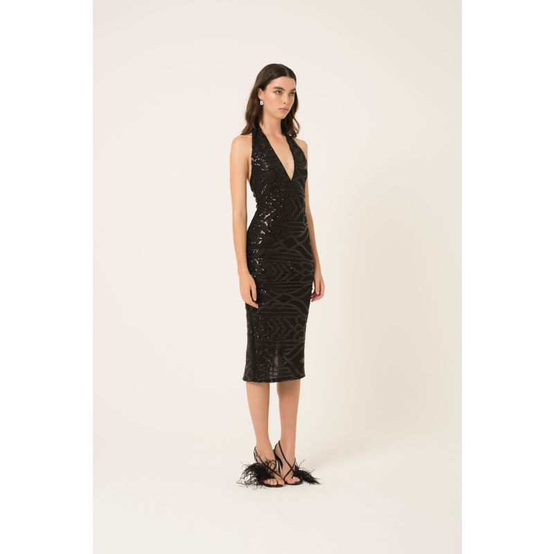 Dua Black Sequin Midi Dress image