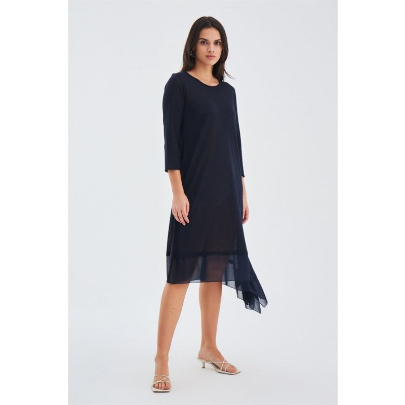 Fine Chiffon Hem Summer Knit Dress - Navy image