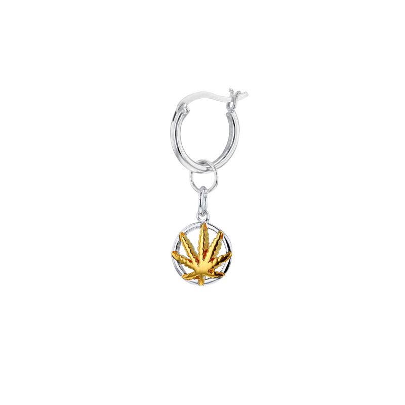 Sterling Silver & 18Kt Gold-Plated 2 Tone Mini Happy Leaf Charm On Silver Hoop image