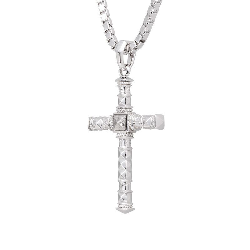 Runes-Engraved Cross Meteorite Sterling Silver Necklace image