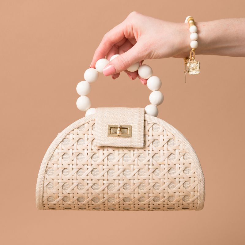 The Bella Cream & White Rattan Woven Handbag image