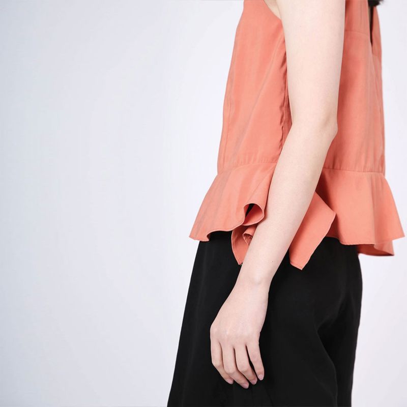 Valencia Cupro Blend Side Drape Top In Terra Cotta image