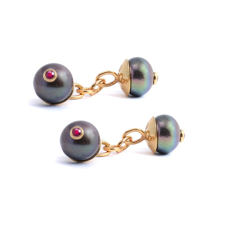 Peacock Pearl & Ruby Cufflinks - Gold image