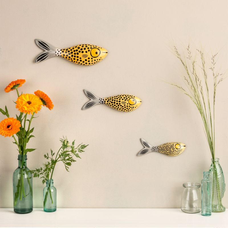 Set Of 3 Orange Wall-Mounted Handmade Ceramic Fish image