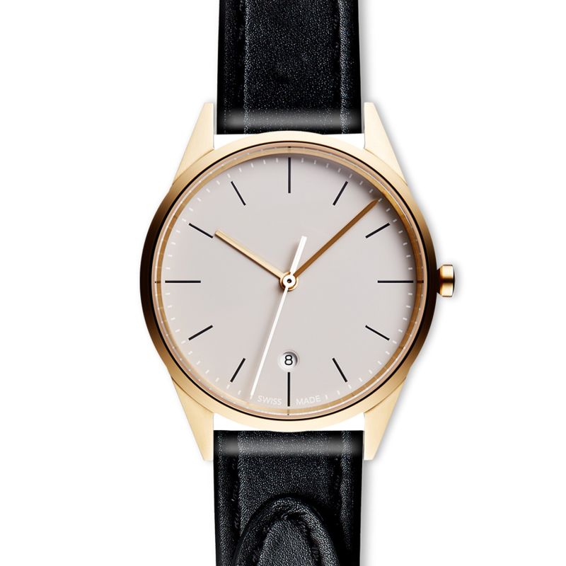 Women's C36 Date Watch In PVD Gold With Tapered Black Nappa Leather Strap image