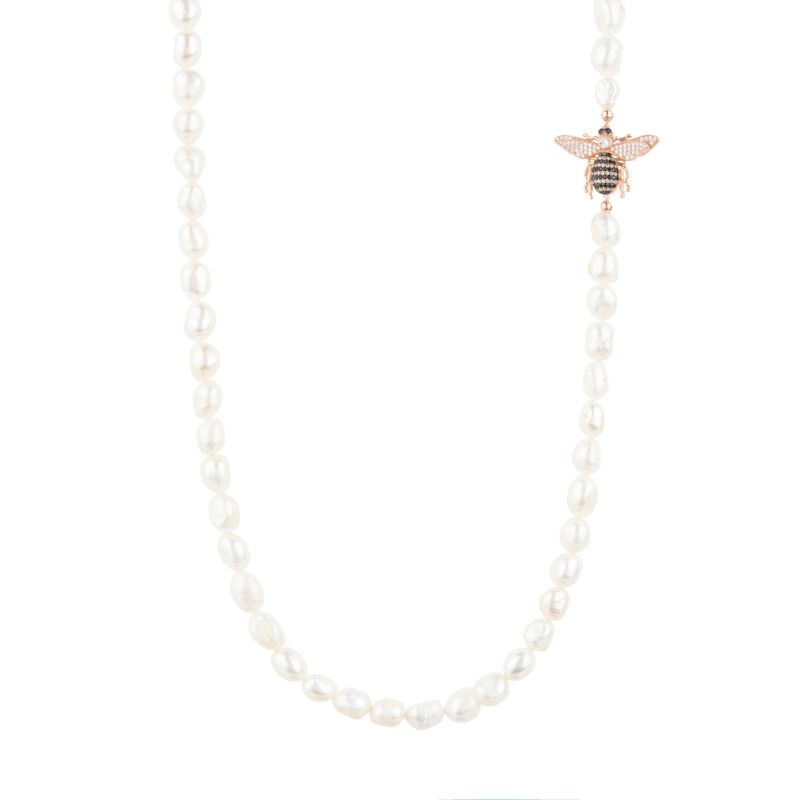 Honey Bee Pearl Gemstone Long Necklace Rosegold image