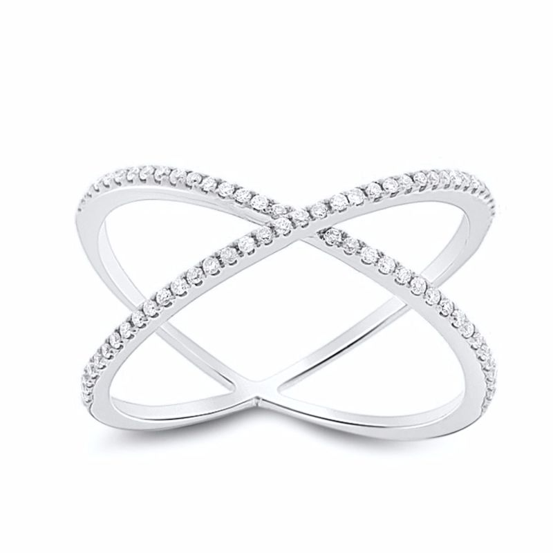 Dainty X Diamond Ring 18K White Gold image