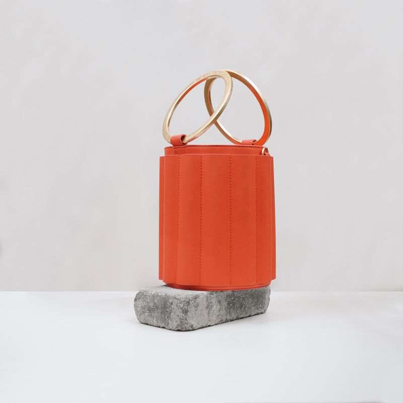 Water Metal Handle Small Bucket Bag - Orange image
