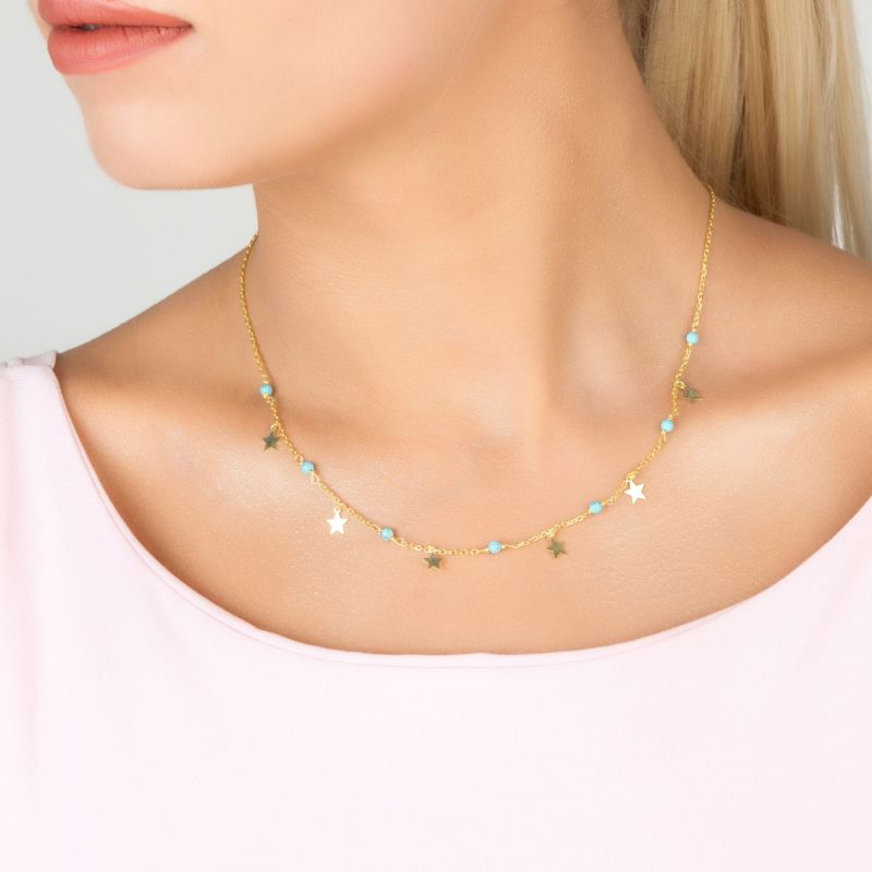 Turquoise Star Choker Necklace Gold image