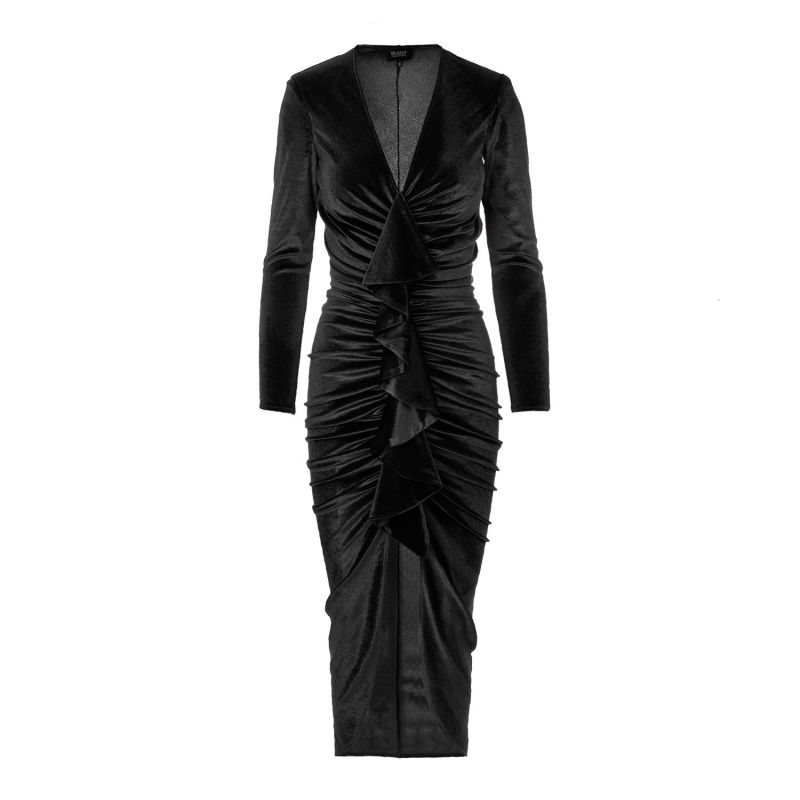 Black Velvet Maxi Dress With Ruffle image