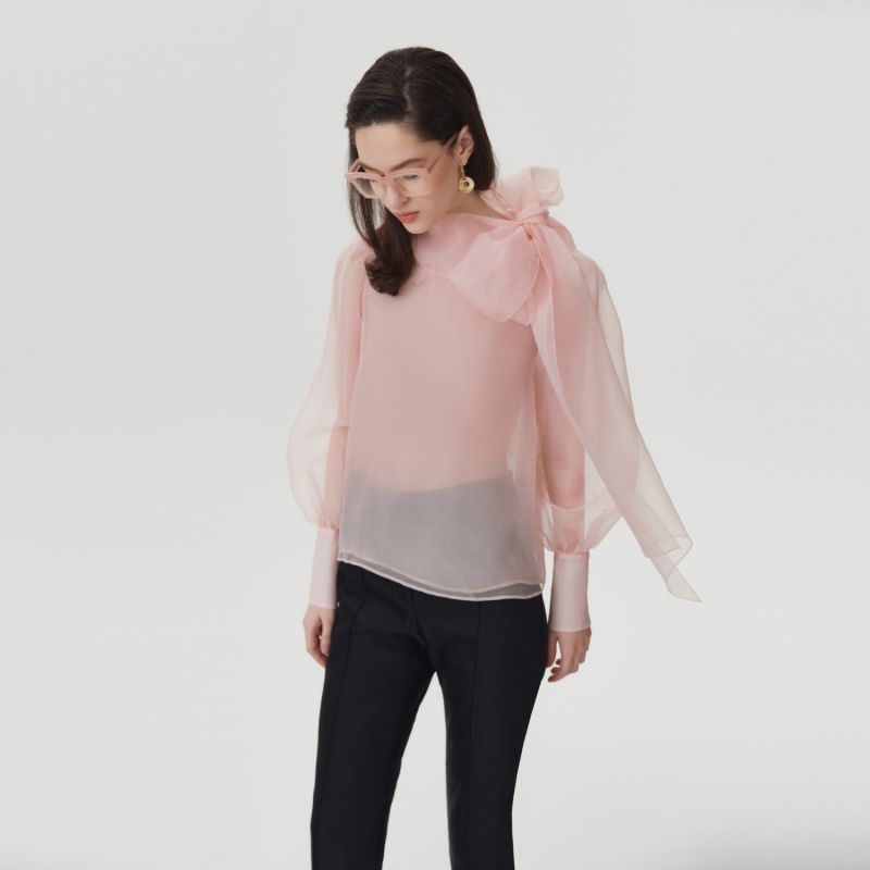 Sheer Pink Organza Silk Blouse image