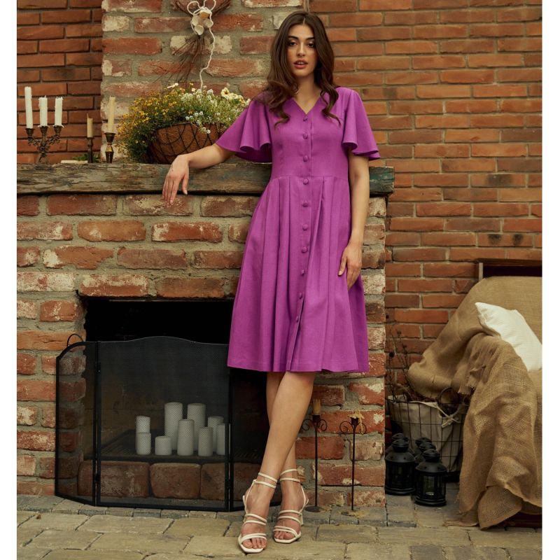 Violeta Butterfly Sleeves Midi Dress In Lavender image