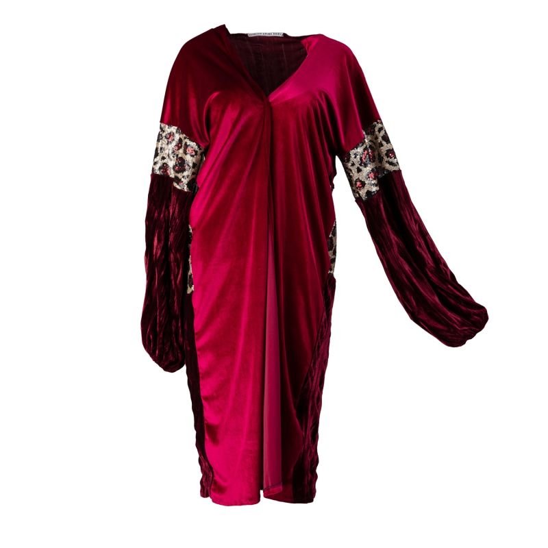 Melody - Merlot & Boysenberry Velvet Robe with Animal Print Sequin Panels image