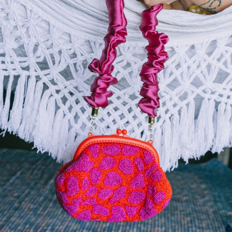 Arnoldi Jean Hand-Beaded Clutch, In Red & Pink image