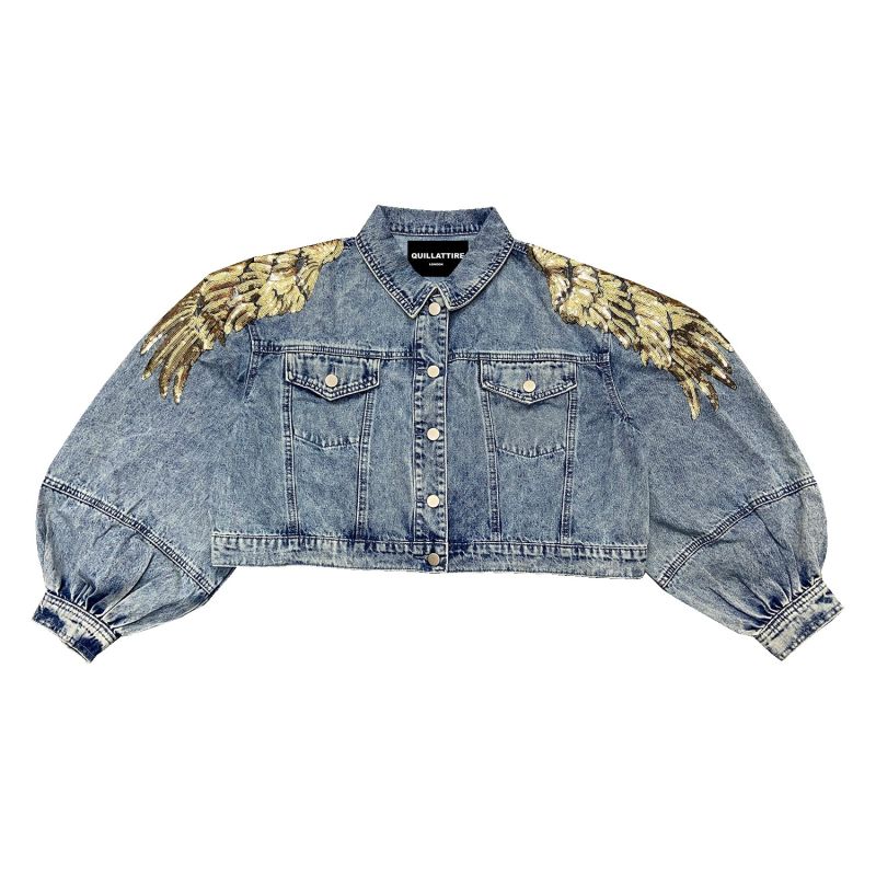 Silver Sequin Wing Blue Denim Jacket image