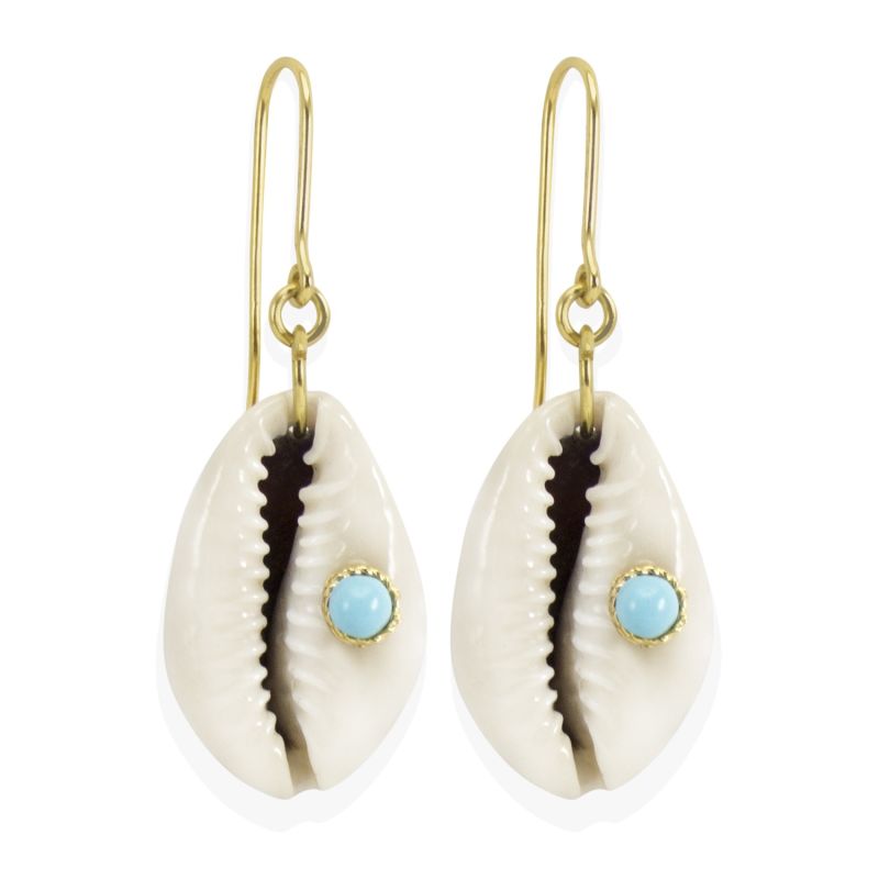 Turquoise & Cowrie Shell Earrings image