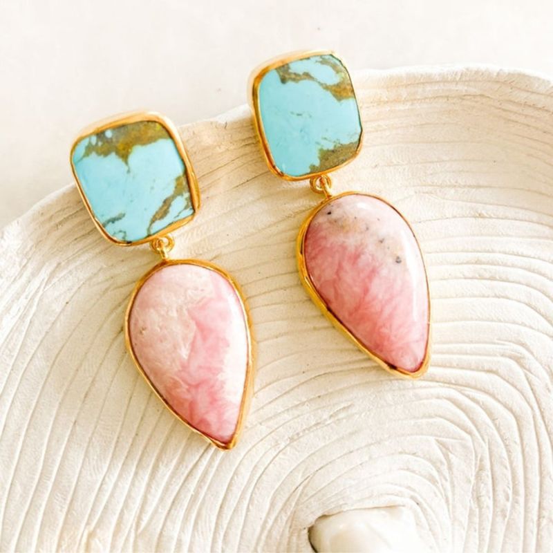 Terra Cotta Rhodochrosite & Turquoise Earrings image