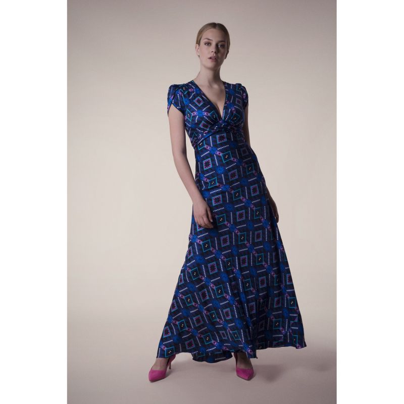 Long Millie Dress Blue & Purple Geotri Print image