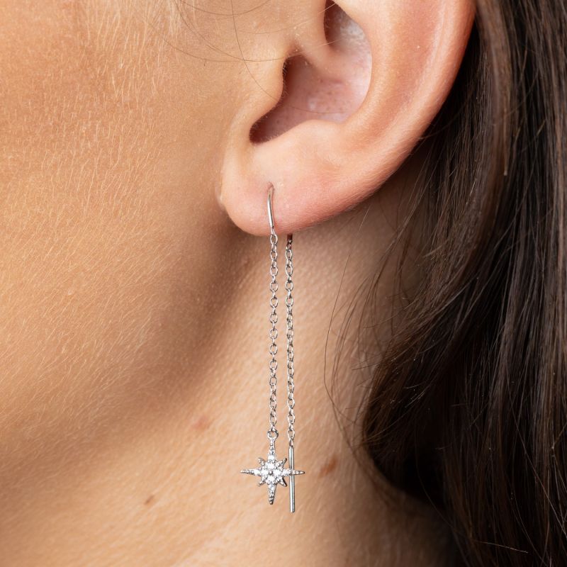 Silver Starburst Threader Earrings image