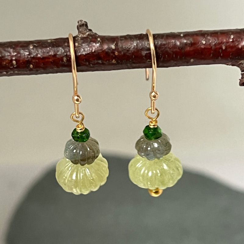 Earth Trio Earrings With Vasonite, Labradorite & Green Diopside image