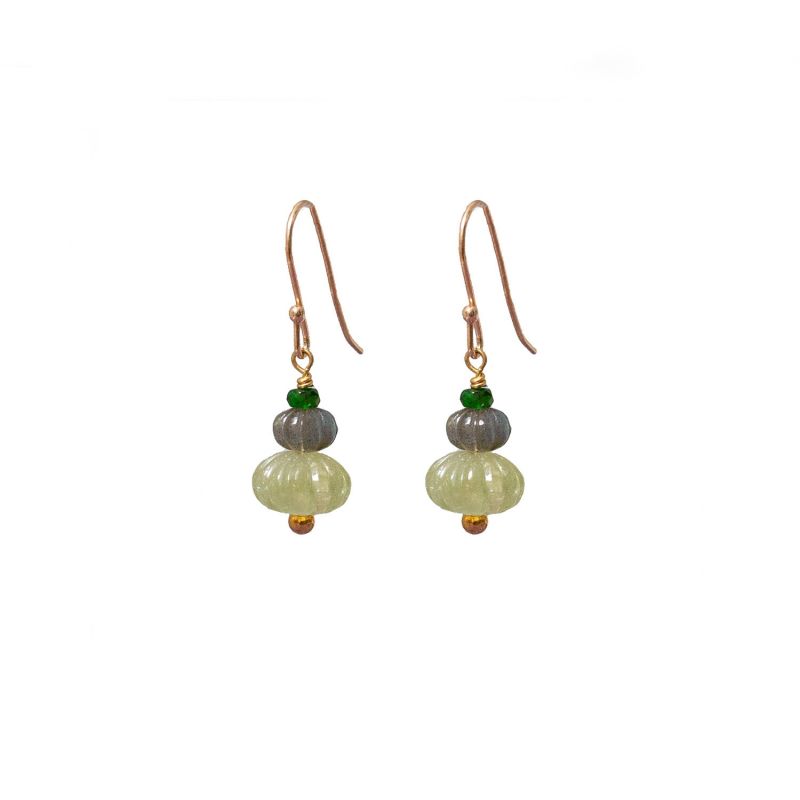 Earth Trio Earrings With Vasonite, Labradorite & Green Diopside image