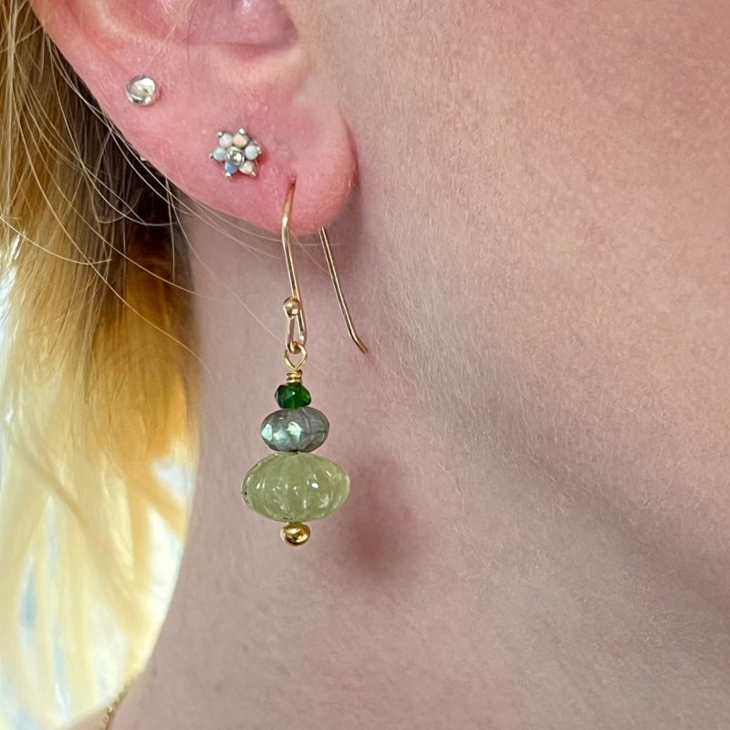 Earth Trio Earrings With Vasonite, Labradorite & Green Diopside image