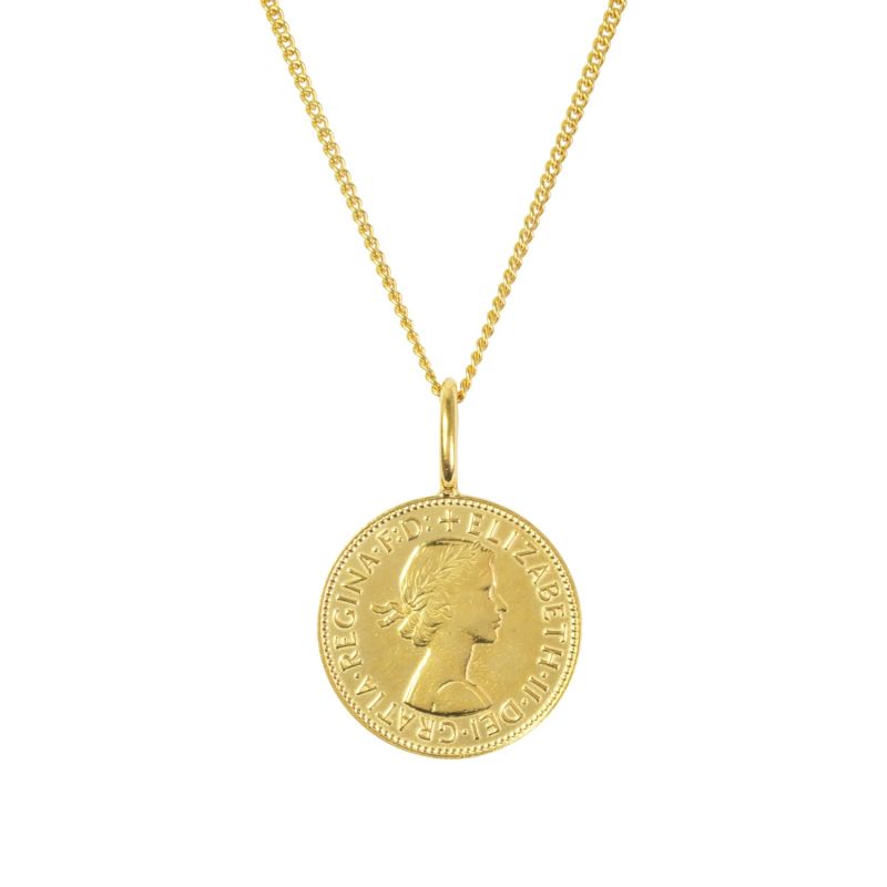 British Half Penny Necklace In Yellow Gold Plate image