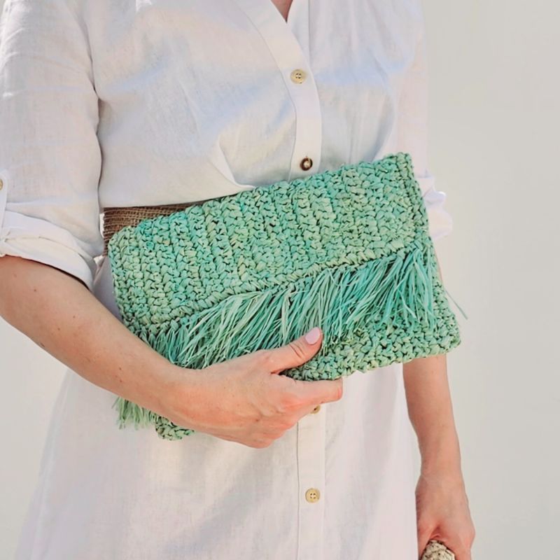 Ebba Raffia Pouch - Aqua image