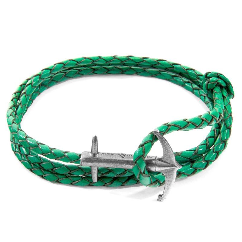 Fern Green Admiral Anchor Silver & Braided Leather Bracelet image