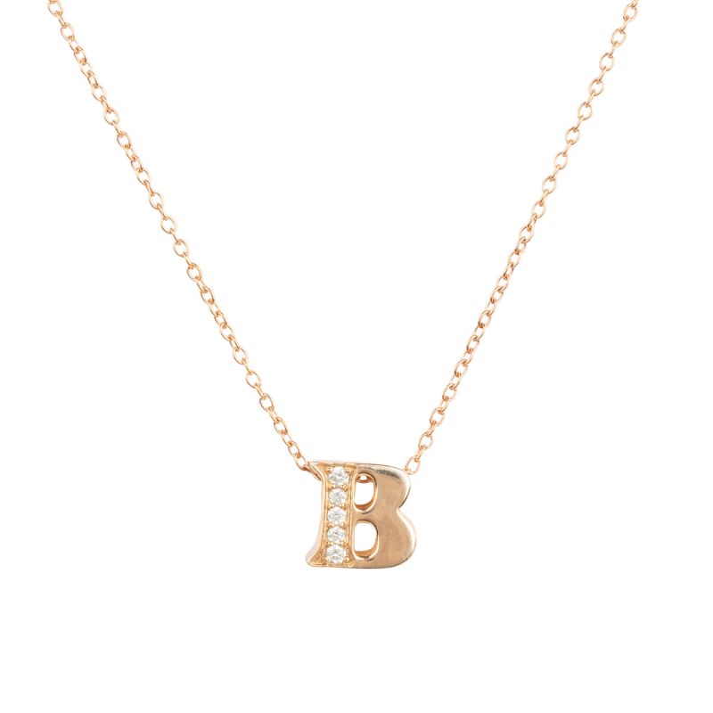 Diamond Initial Letter Pendant Necklace Rose Gold B image