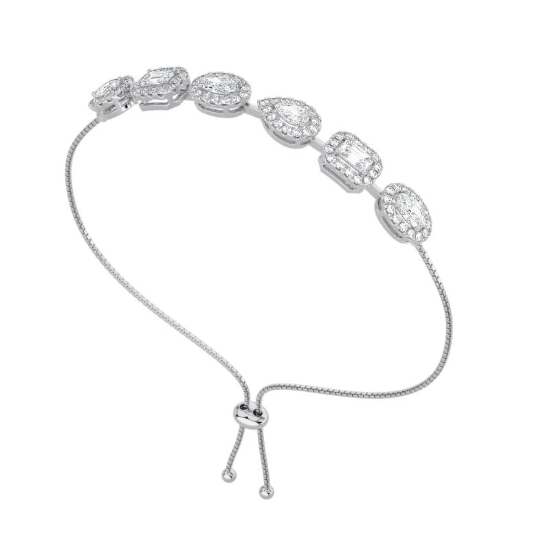 Oval-Emerald Cut Halo Diamond Bolo-Chain Bracelet image