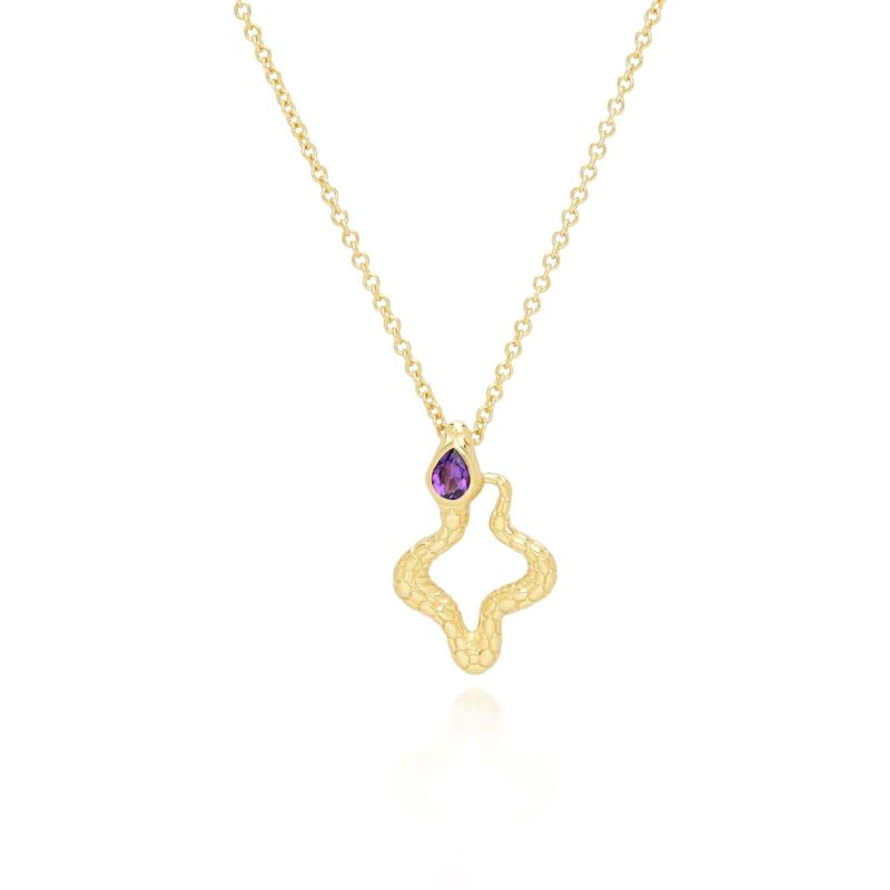 Ecfew Amethyst Snake Pendant Necklace In Gold Plated Sterling Silver image