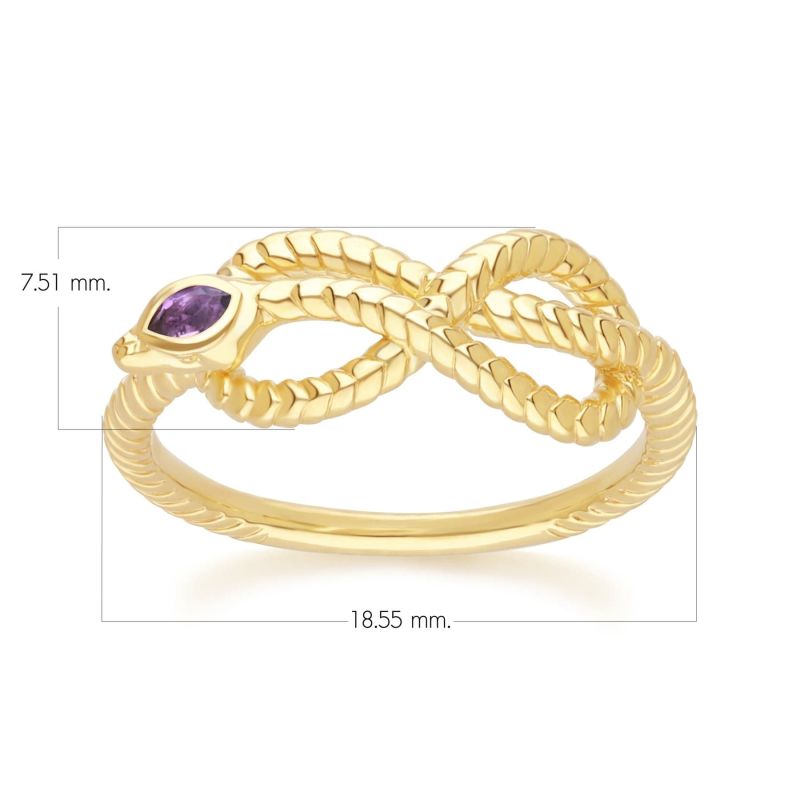 Ecfew Amethyst Winding Snake Ring In Gold Plated Sterling Silver image