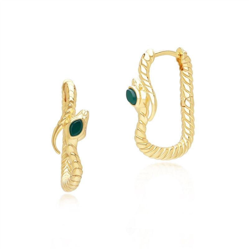 Ecfew Chalcedony Snake Hoop Earrings In Gold Plated Sterling Silver image