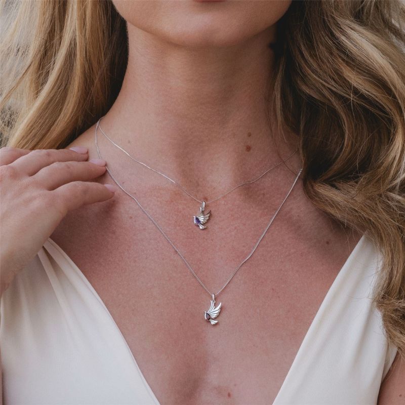 Ecfew Creator Garnet Dove Pendant Necklace In Sterling Silver image