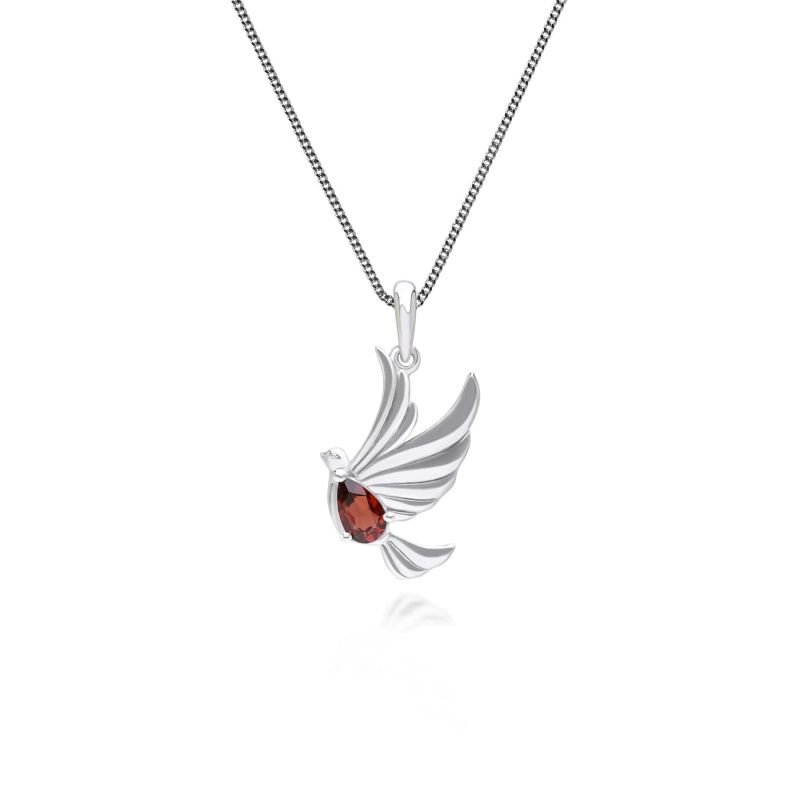 Ecfew Creator Garnet Dove Pendant Necklace In Sterling Silver image