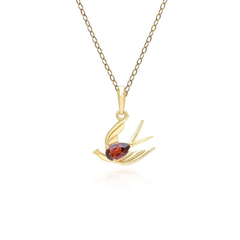 Ecfew Creator Garnet Hummingbird Pendant Necklace In Gold Plated Sterling Silver image