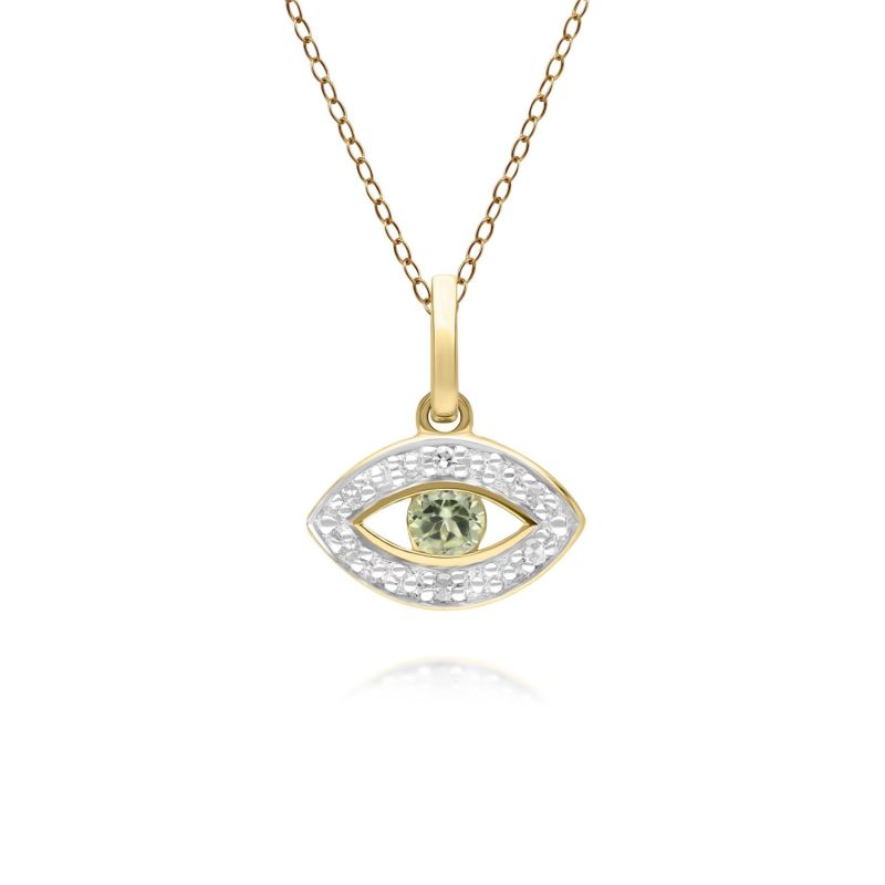 Evil Eye Peridot & Diamond Pendant In Yellow Gold Gemondo Wolf & Badger