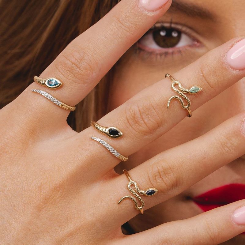 Emerald Winding Snake Ring In Yellow Gold Gemondo Wolf & Badger