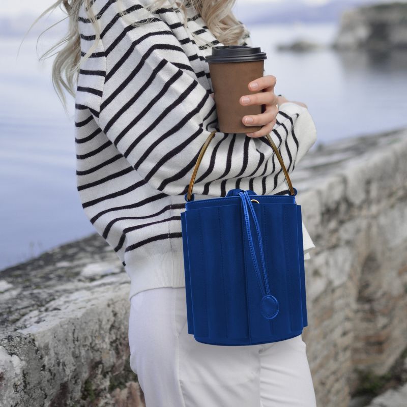 Water Metal Handle Bucket Bag - Royal Blue image