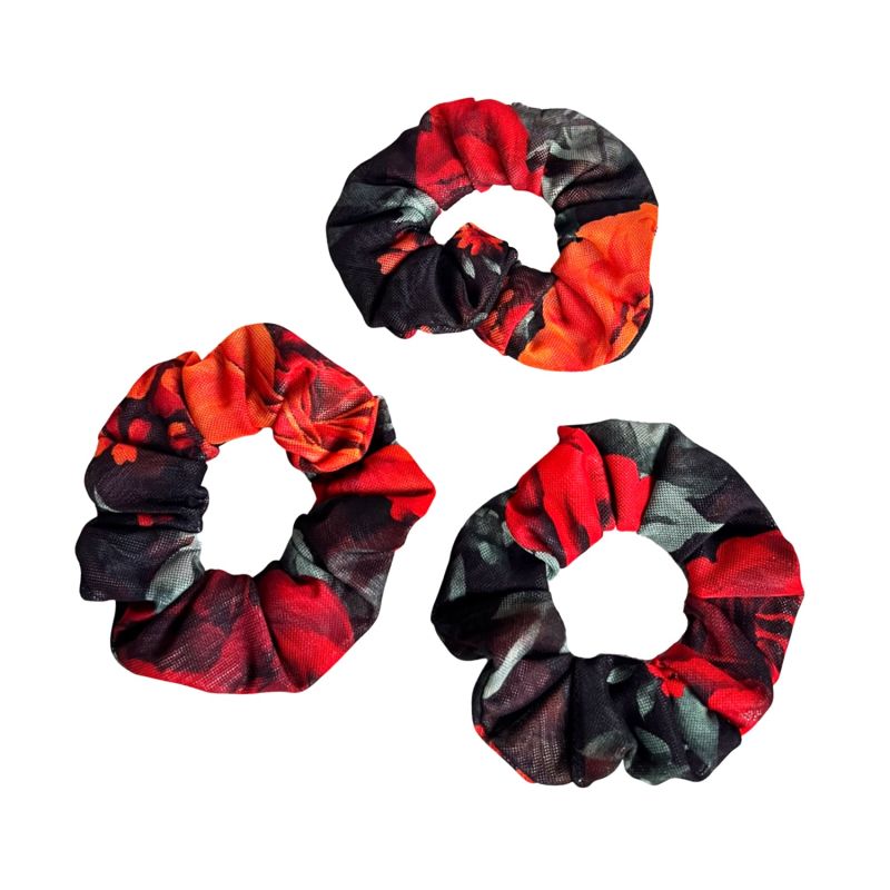 Eco-Conscious Scrunchy In Floral Black & Red Print - Pack of 3 image