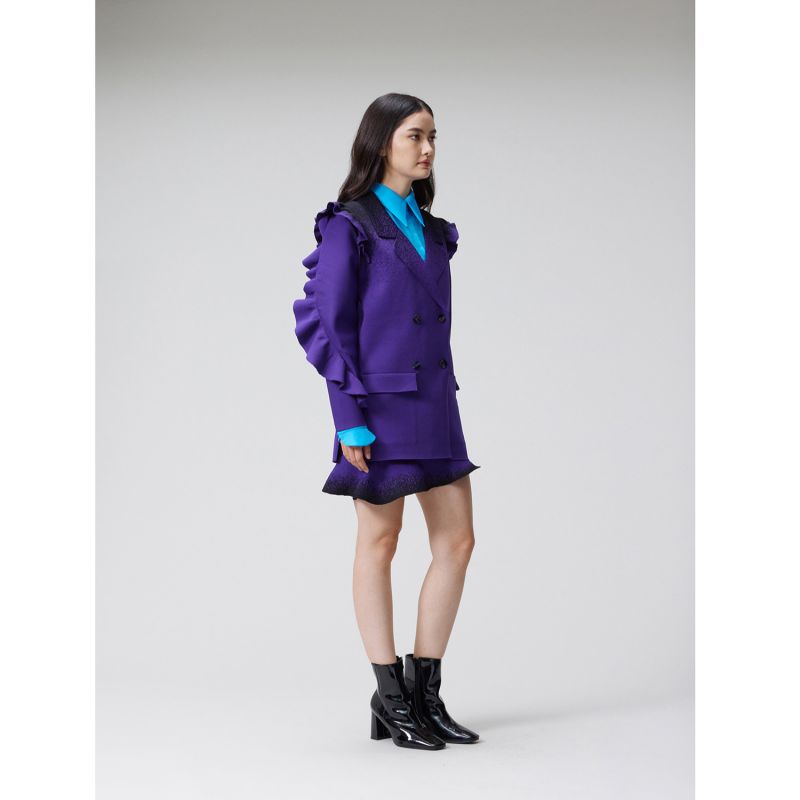 Eco Double-Breasted Sleeveless Knit Blazer With Detachable Ruffles Sleeves - Purple image