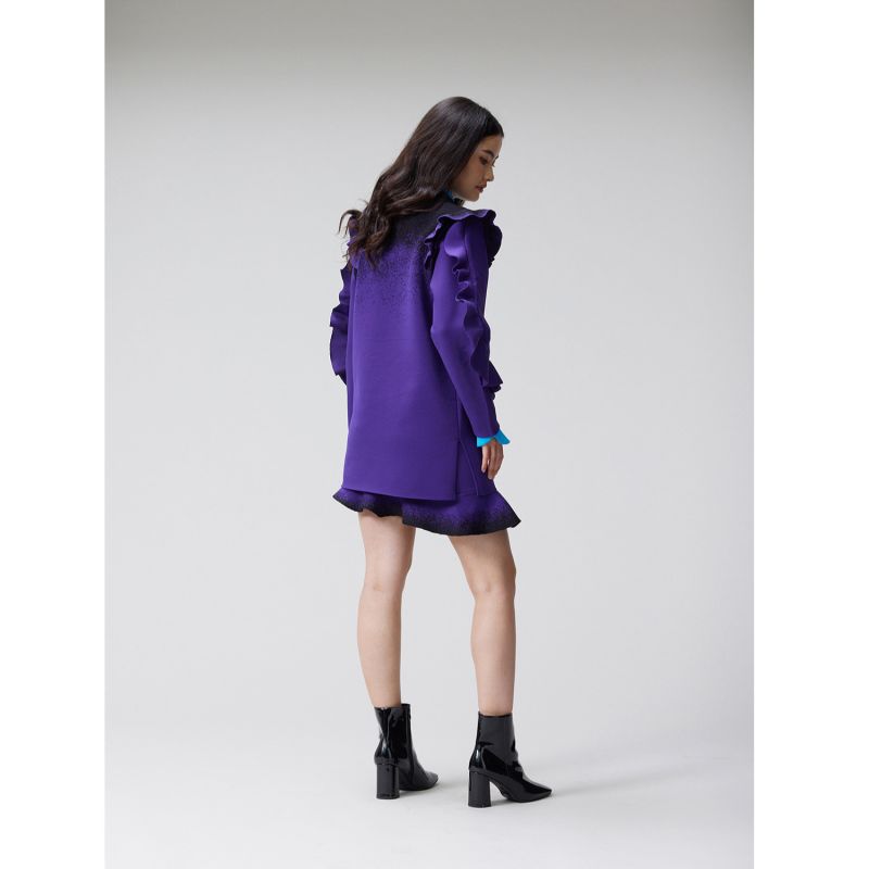 Eco Double-Breasted Sleeveless Knit Blazer With Detachable Ruffles Sleeves - Purple image